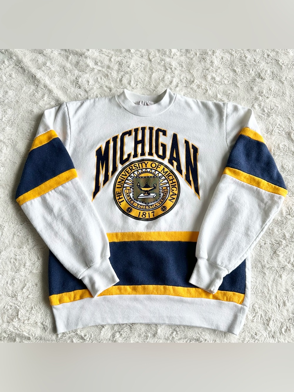 Vintage University of Michigan Sweatshirt Crewneck Mens Medium Nutmeg UM 80s 90s